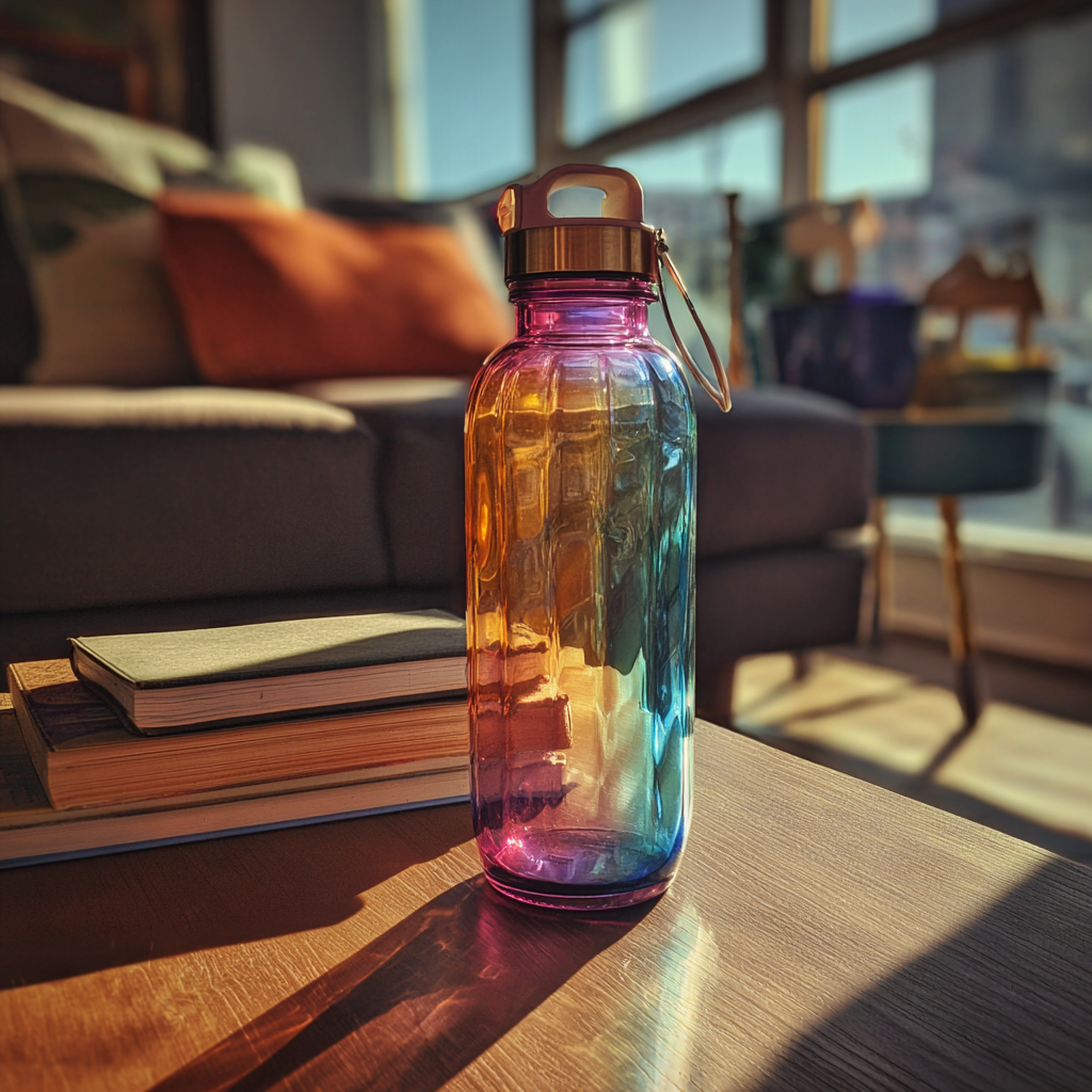 Une bouteille d'eau vide sur une table | Source : Midjourney