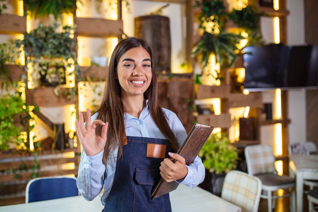 Une serveuse faisant le signe « OK » | Source : FreePik