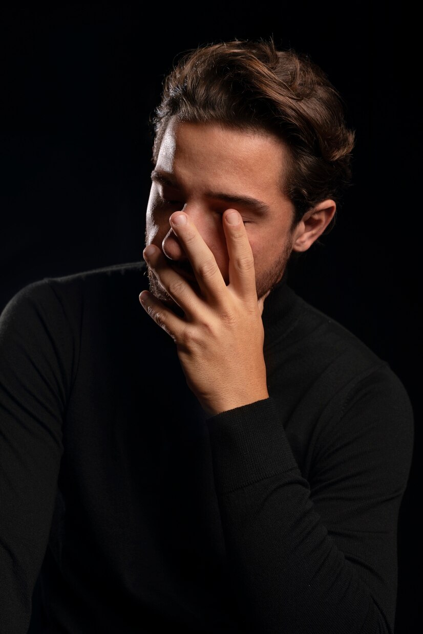 Un homme se couvrant le visage | Source : Freepik