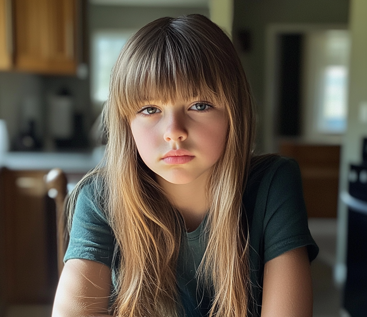 Une petite fille assise à une table de cuisine | Source : Midjourney