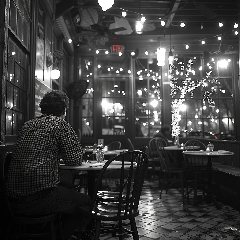 Jason est assis dans un restaurant qui se vide | Source : Midjourney