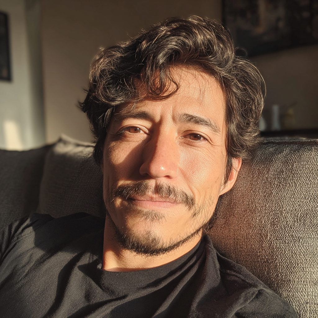 Un homme assis sur un canapé et souriant doucement | Source : Midjourney