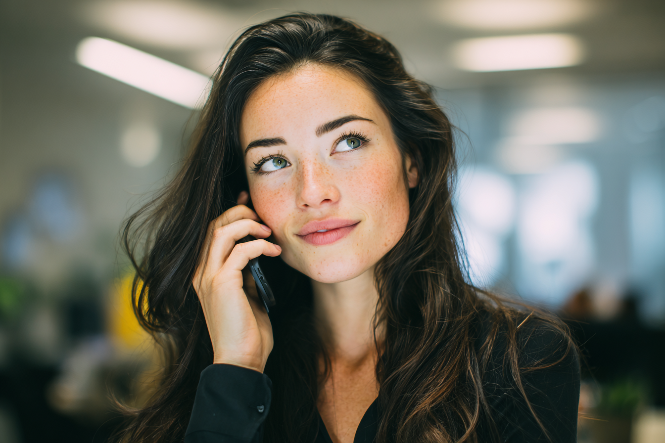 Une femme souriant avec espoir tout en parlant au téléphone | Source : Midjourney