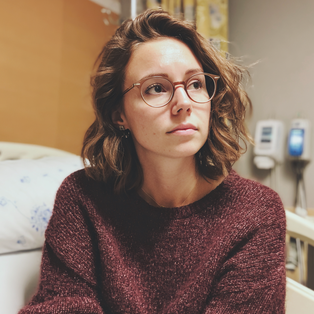 Une femme assise dans une chambre d'hôpital | Source : Midjourney