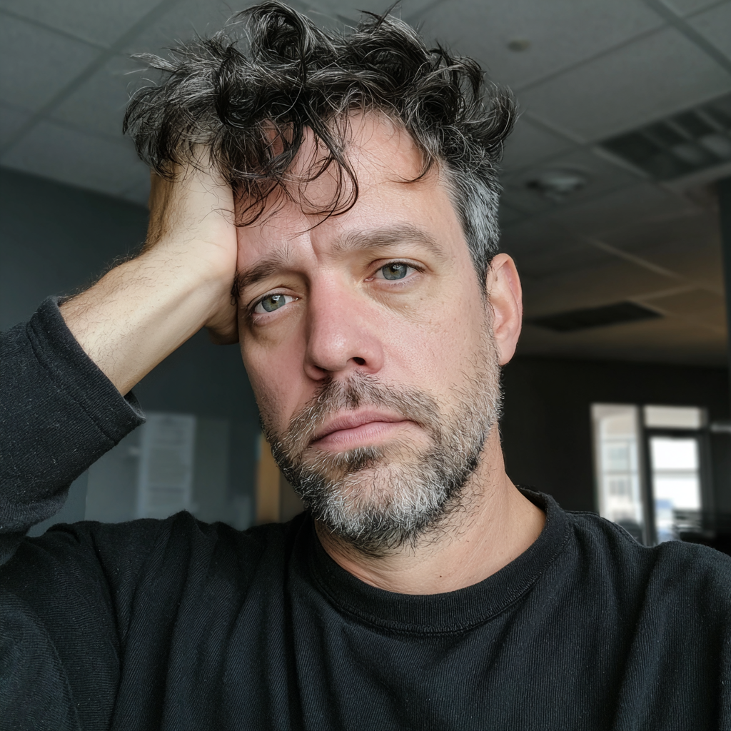 Un homme debout, la main sur la tête | Source : Midjourney