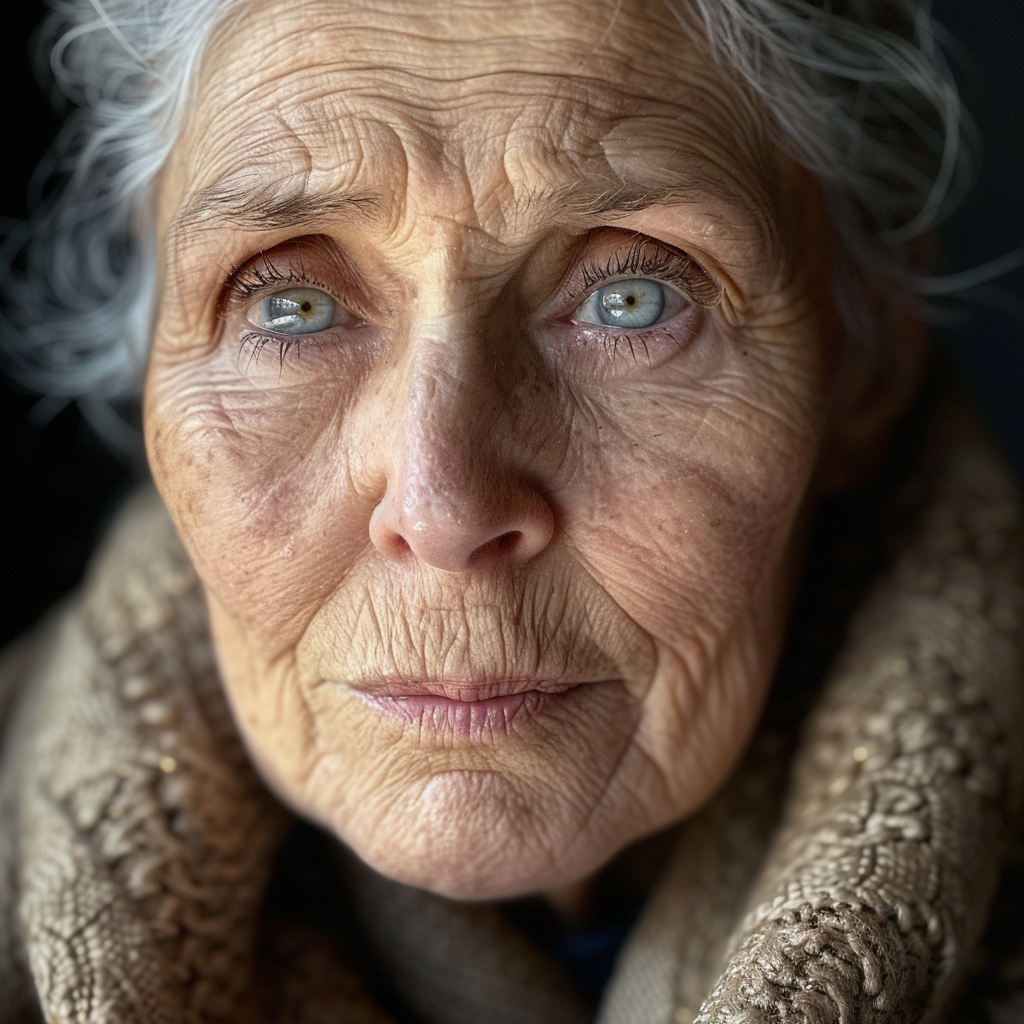 Gros plan sur une vieille femme triste | Source : Midjourney