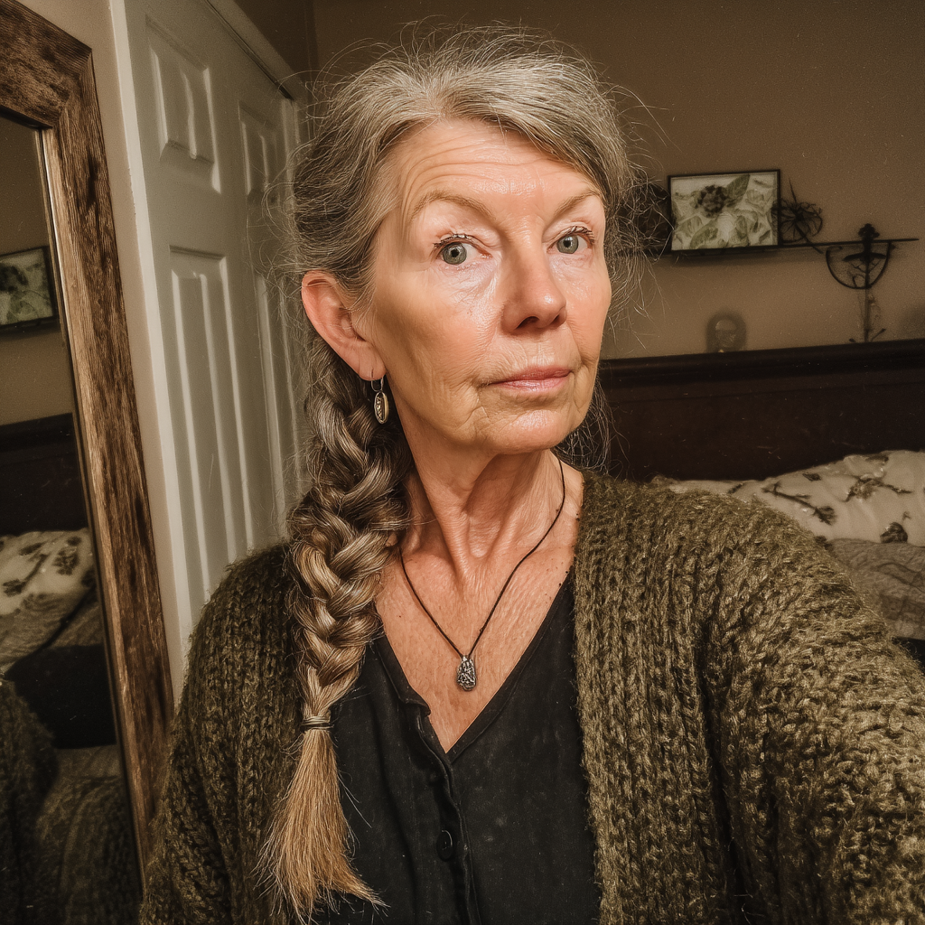 Une femme âgée debout dans une chambre à coucher | Source : Midjourney