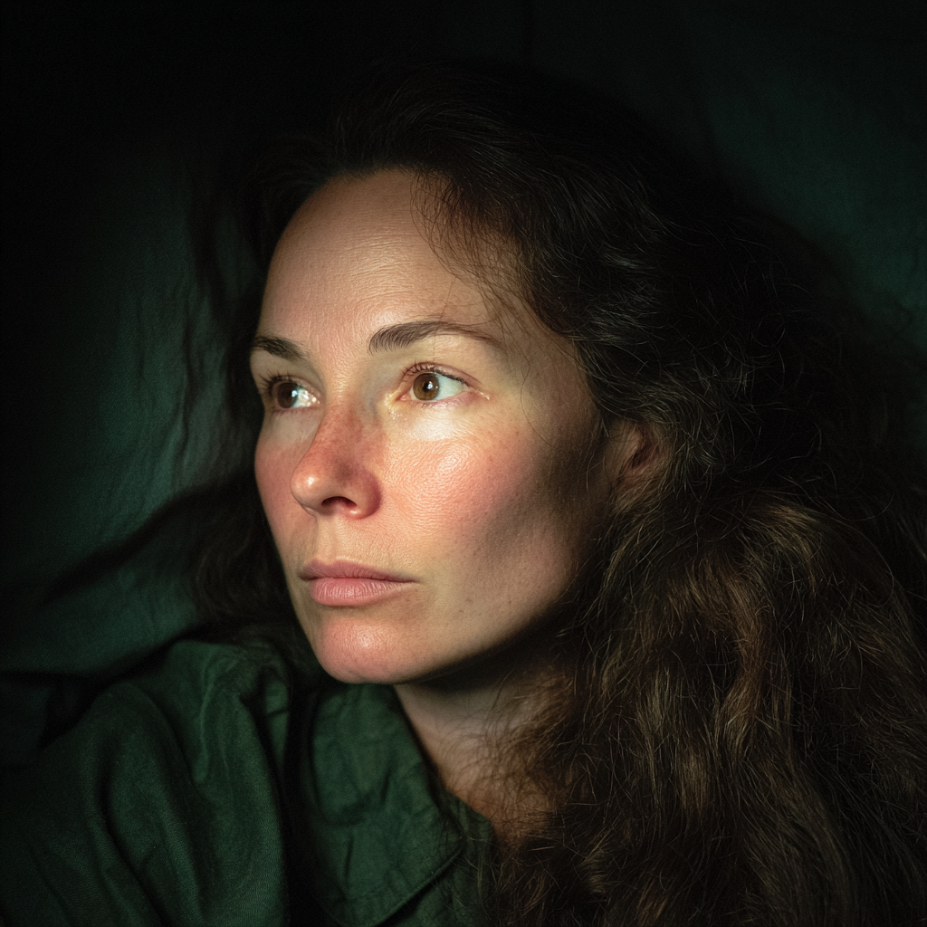 Une femme inquiète allongée dans son lit | Source : Midjourney