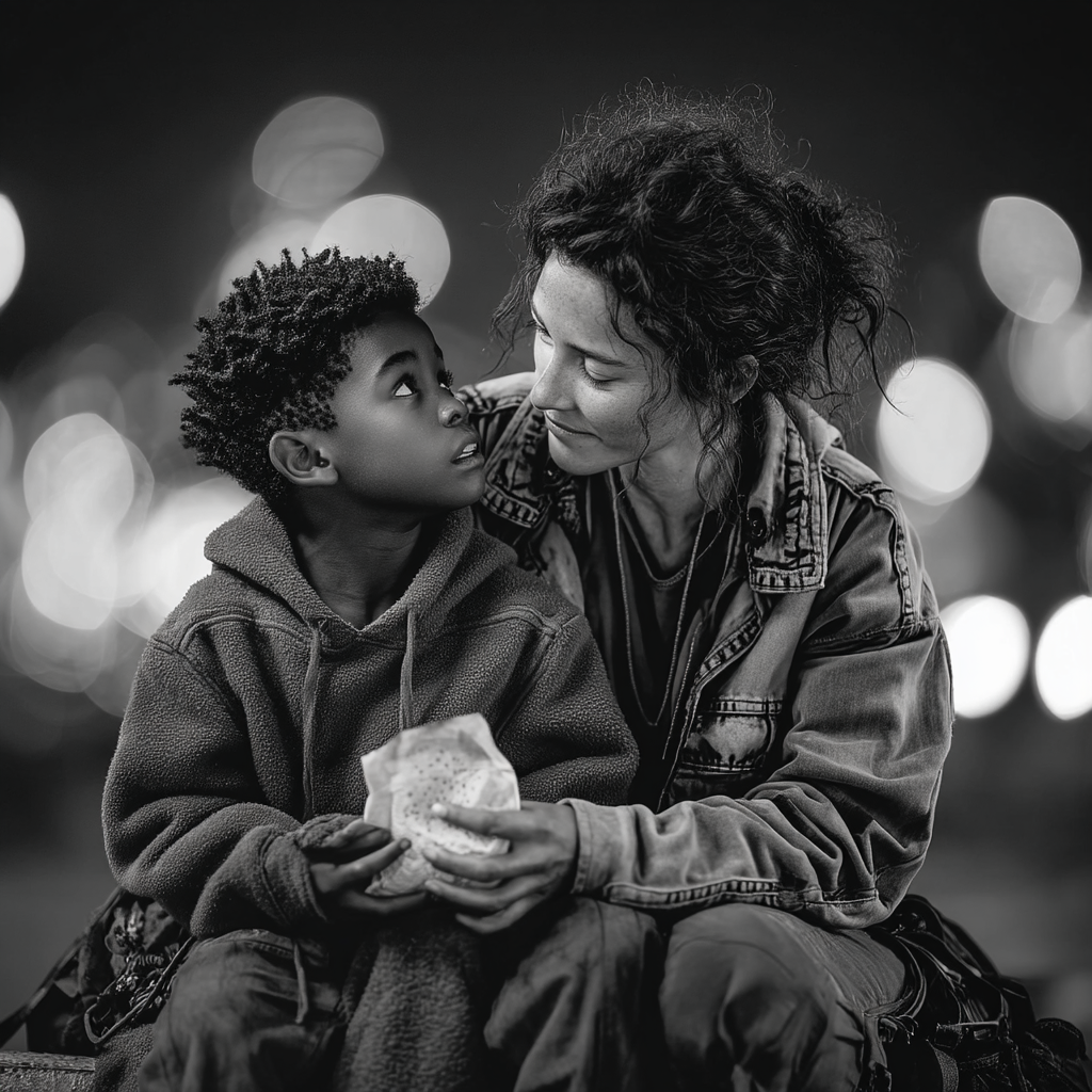 Une femme assise avec un enfant | Source : Midjourney