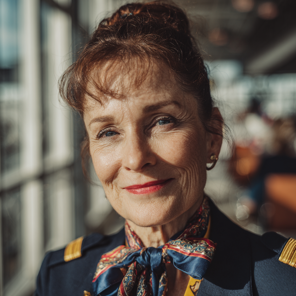 Une femme souriante dans un aéroport | Source : Midjourney