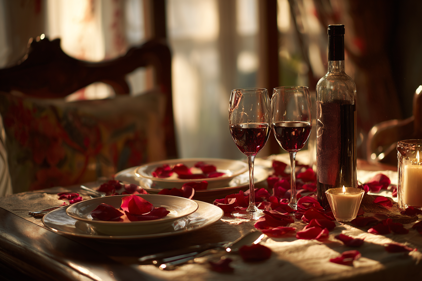 Pétales de roses dispersés sur une table | Source : Midjourney