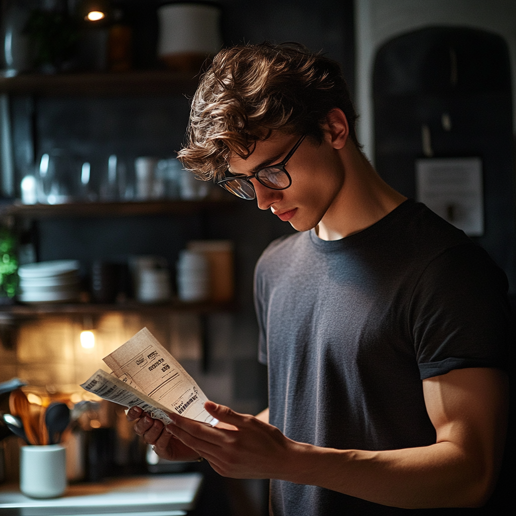 Un homme qui consulte un reçu | Source : Midjourney