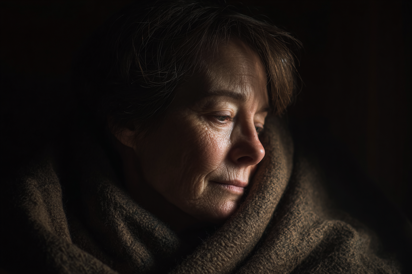 Une femme enveloppée dans une couverture | Source : Midjourney