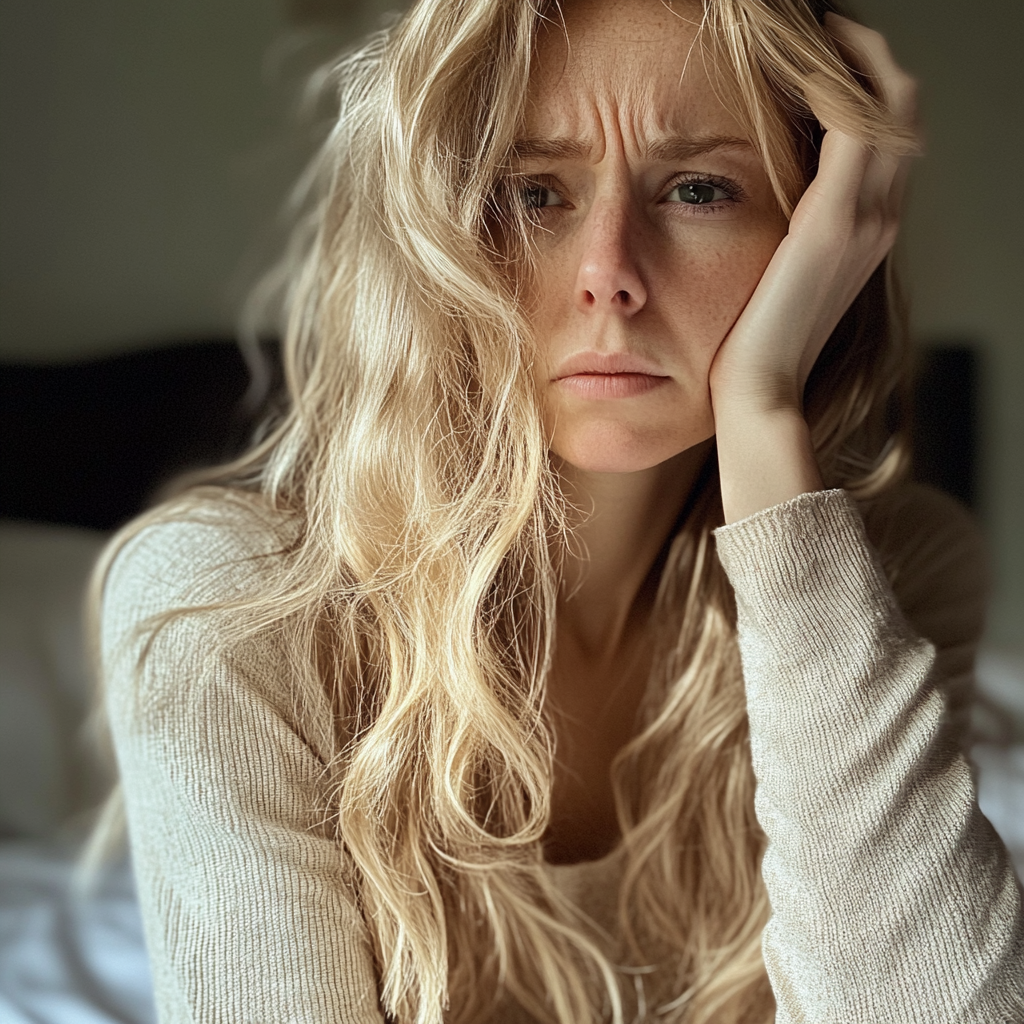 Une femme qui se tient la tête | Source : Midjourney