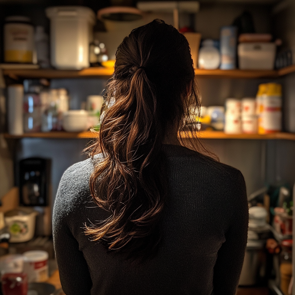 Une femme debout devant un garde-manger | Source : Midjourney