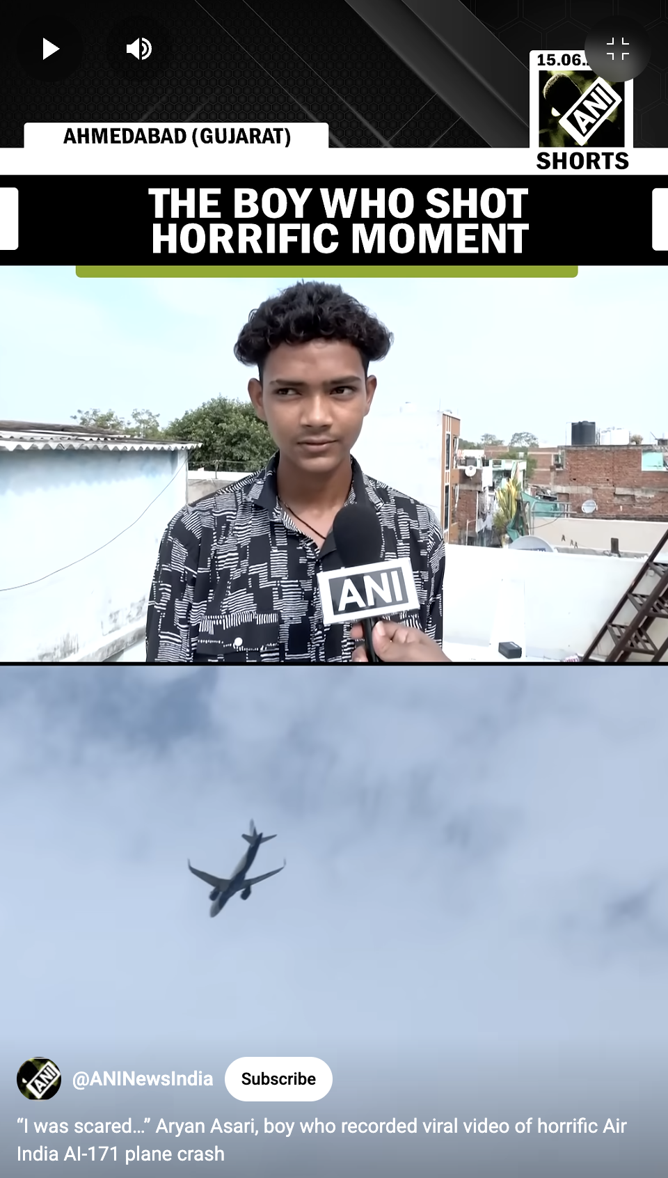 Aryan Asari partage ce qu'il a vu le jour de l'accident d'avion, comme on peut le voir dans une vidéo datée du 15 juin 2025 | Source : YouTube/ANINewsIndia