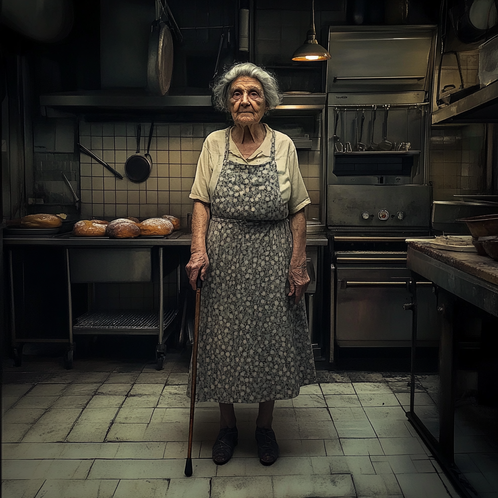 Une femme âgée dans une boulangerie | Source : Midjourney