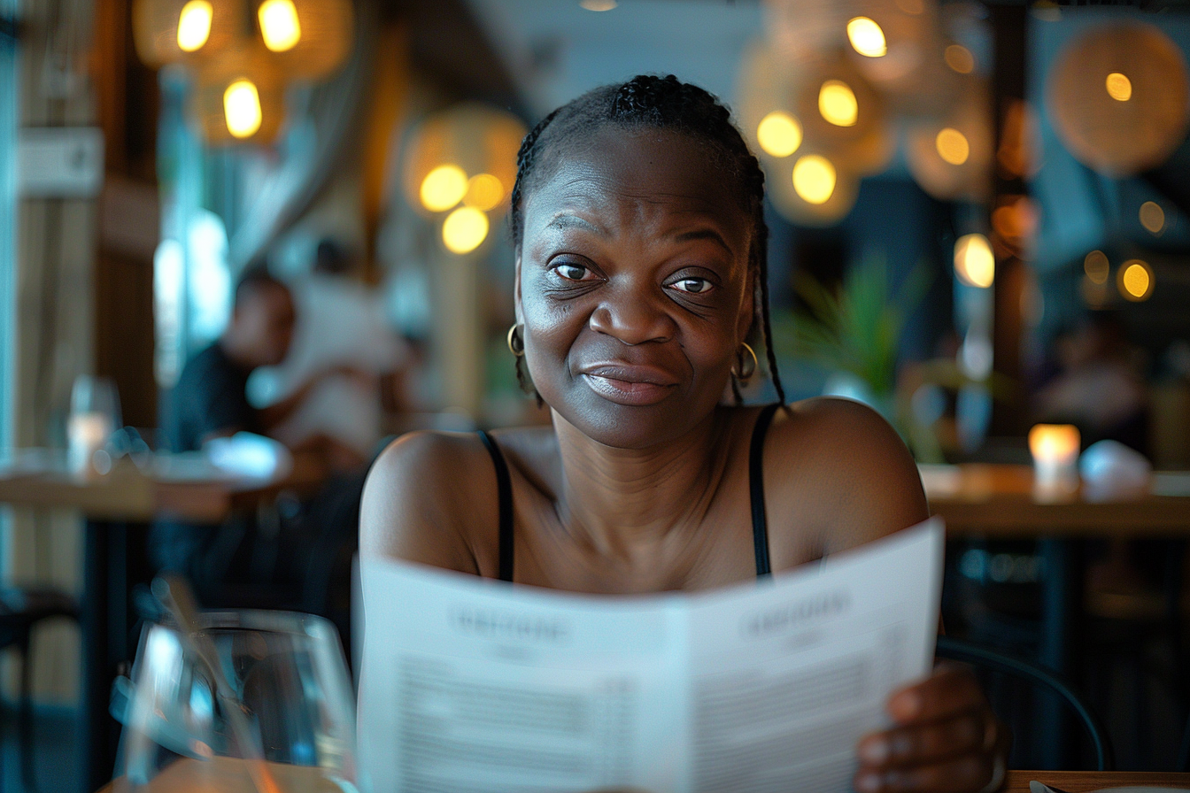 Une femme bouleversée dans un restaurant | Source : Midjourney