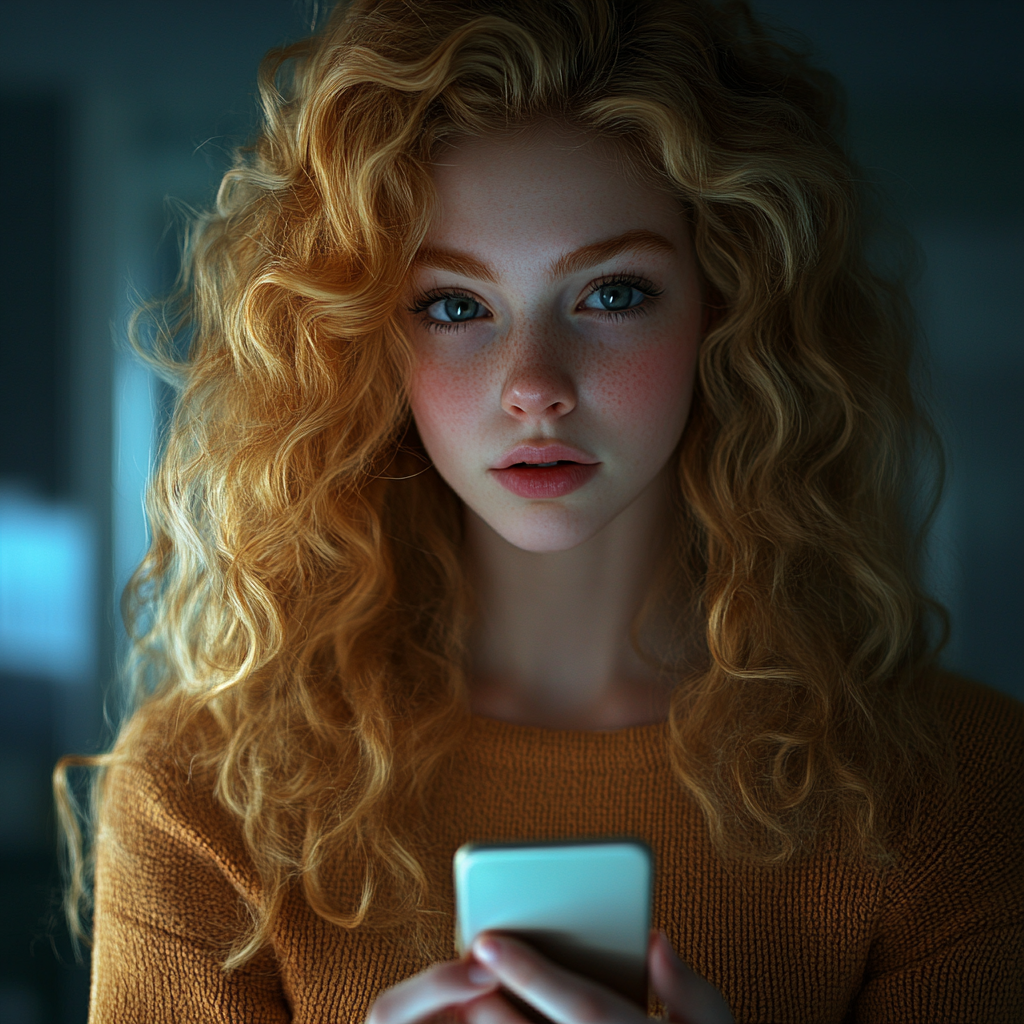 Une femme tenant son téléphone | Source : Midjourney