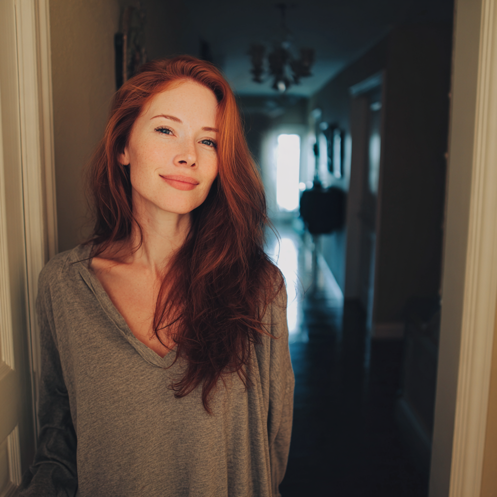 Une femme souriante debout dans un couloir | Source : Midjourney