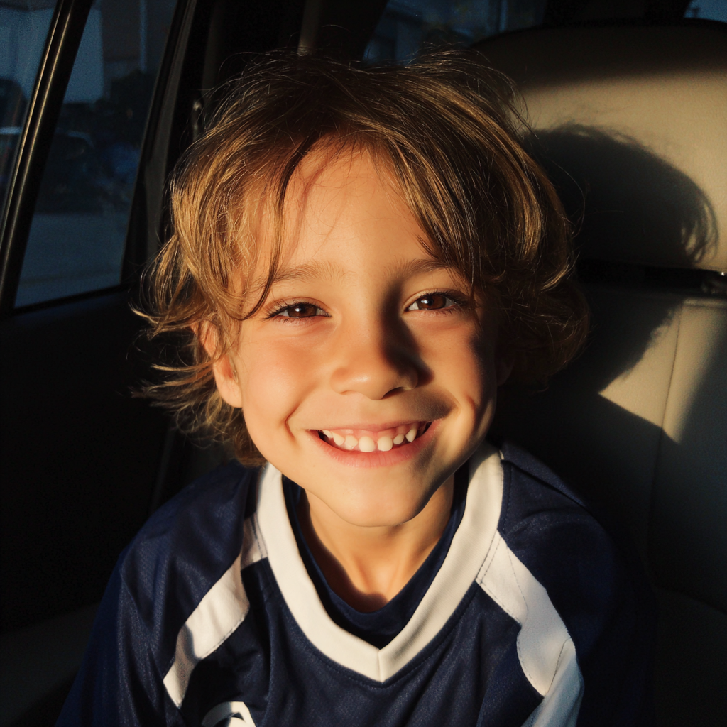 Un petit garçon souriant assis dans une voiture  | Source : Midjourney
