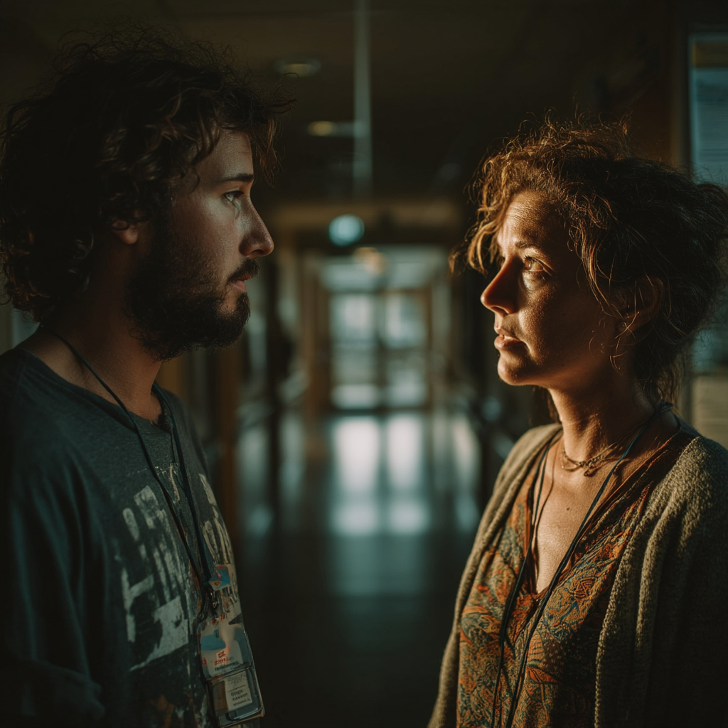 Un couple discutant dans le couloir d'un hôpital | Source : Midjourney