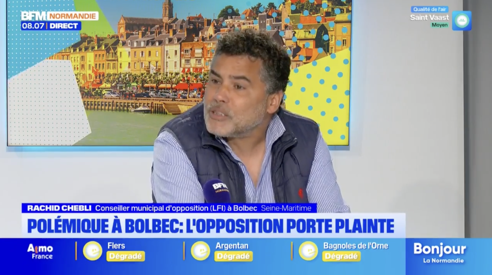 Capture d'écran du passage télé de Rachid Chebli sur BFMTV : Source : bfmtv.com/normandie/