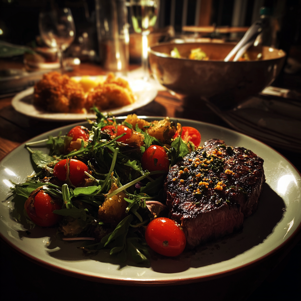 Une assiette de nourriture sur une table | Source : Midjourney
