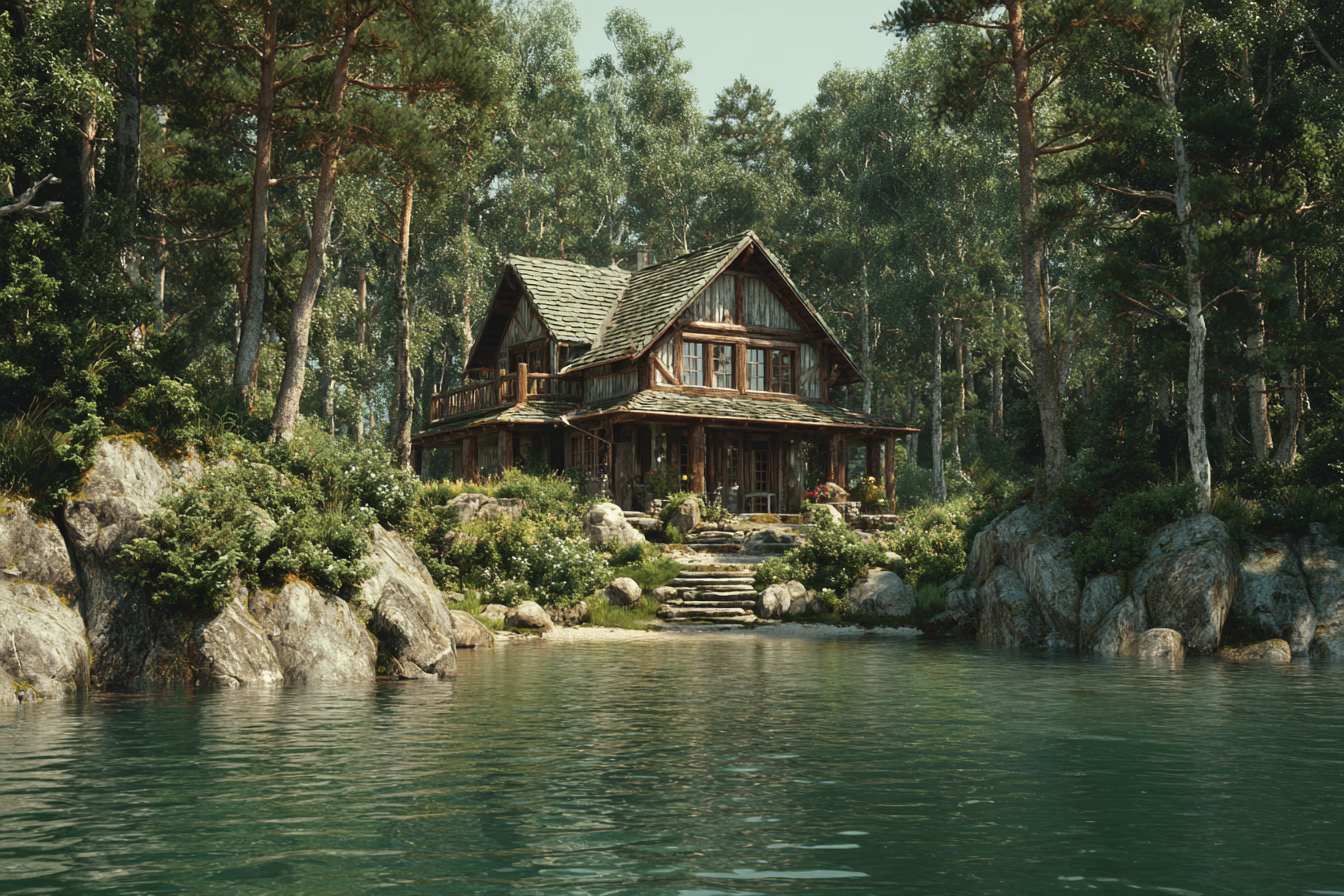 Une maison au bord d'un lac | Source : Midjourney