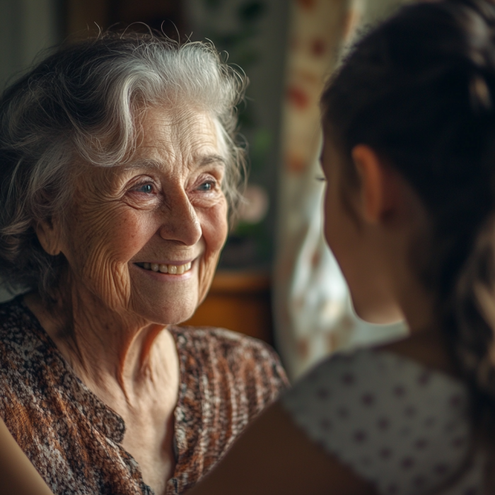 Une femme âgée qui sourit chaleureusement à une adolescente | Source : Midjourney