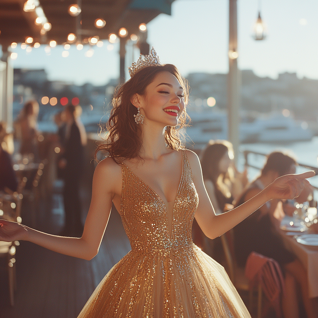 Une femme heureuse lors d'une fête | Source : Midjourney