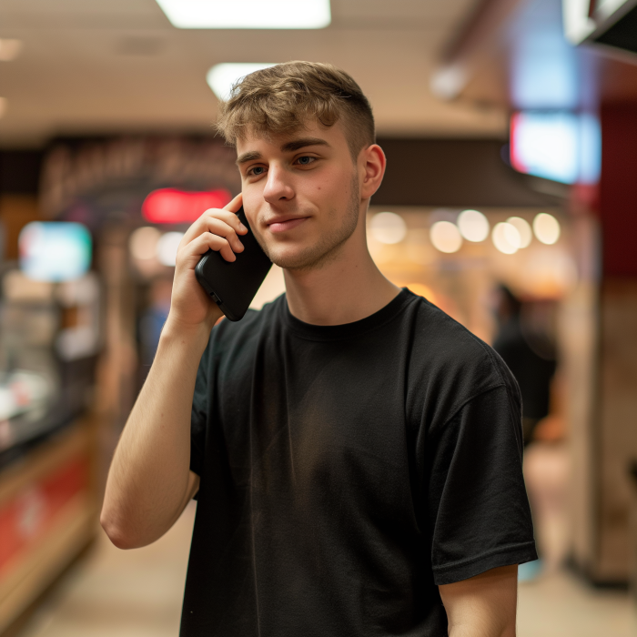 Un serveur de restaurant parlant au téléphone | Source : Midjourney