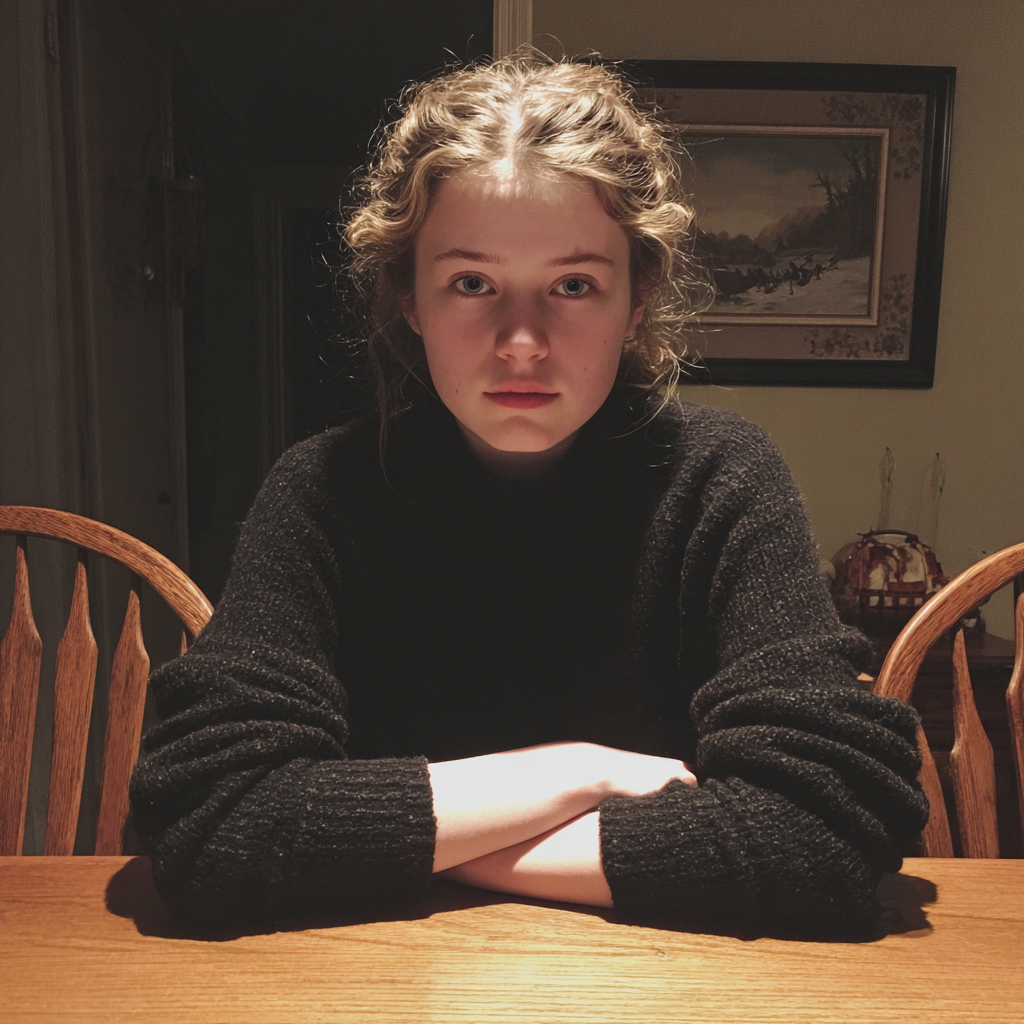 Une adolescente assise à une table | Source : Midjourney