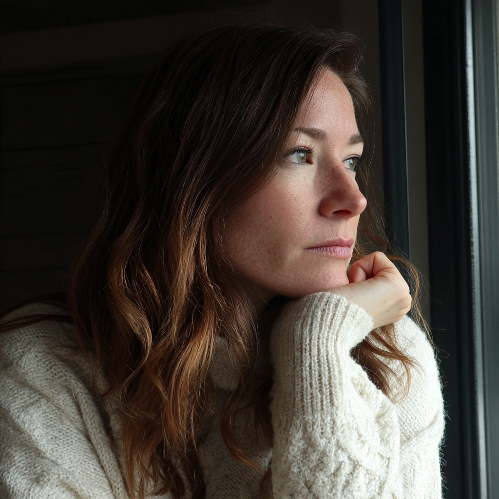 Une femme qui regarde par la fenêtre | Source : Midjourney