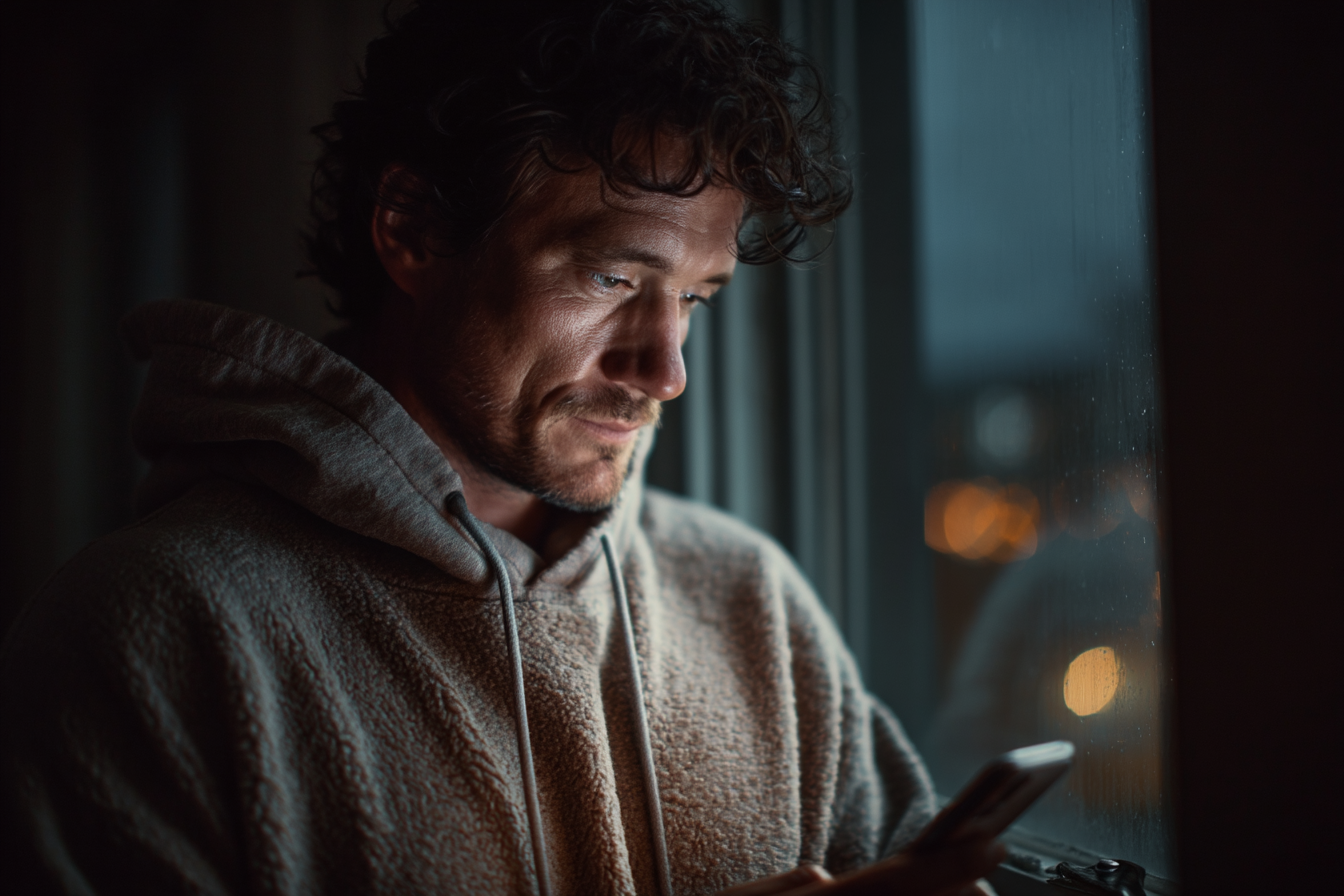 Un homme utilisant le téléphone de sa femme | Source : Midjourney
