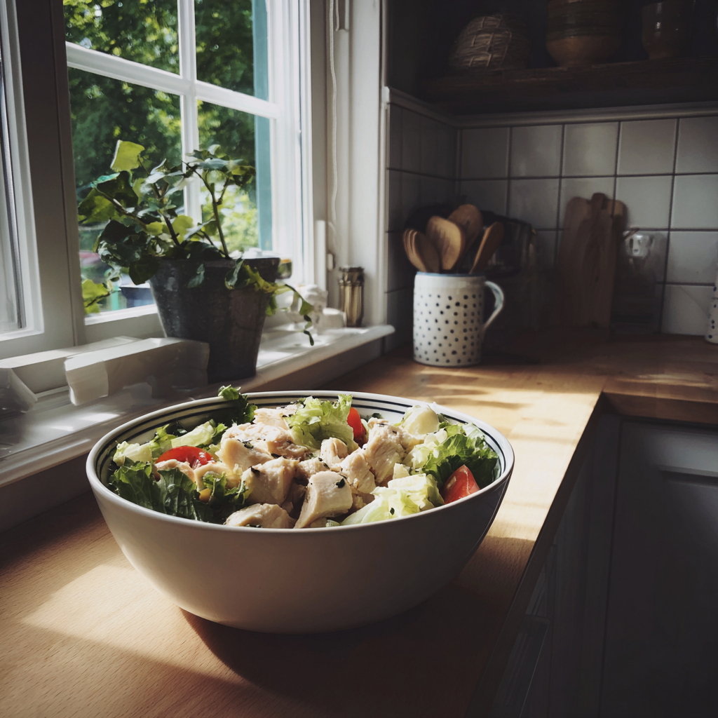Un bol de nourriture sur un comptoir de cuisine | Source : Midjourney