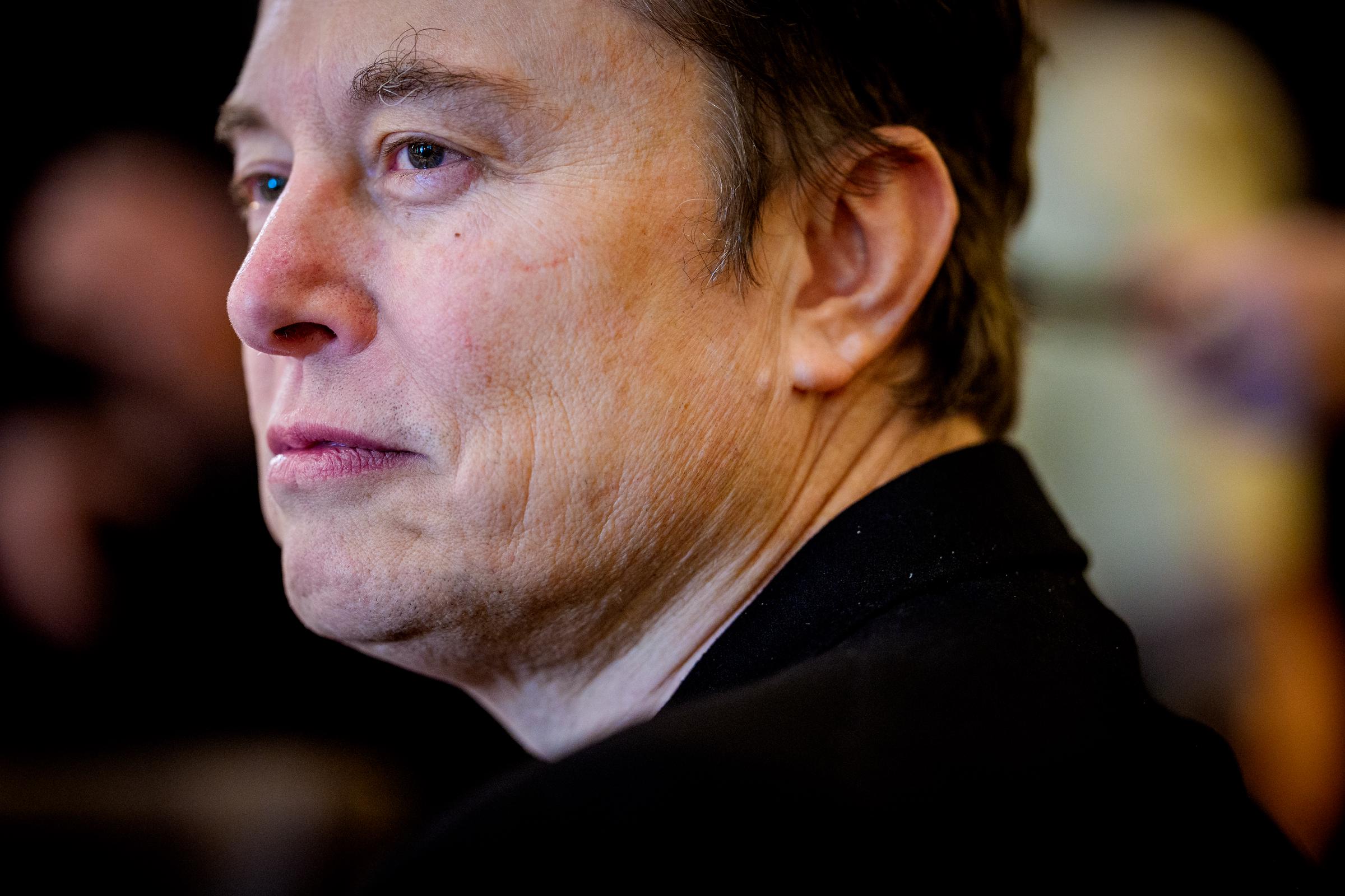 Elon Musk regarde pendant une réunion du cabinet ministériel | Source : Getty Images