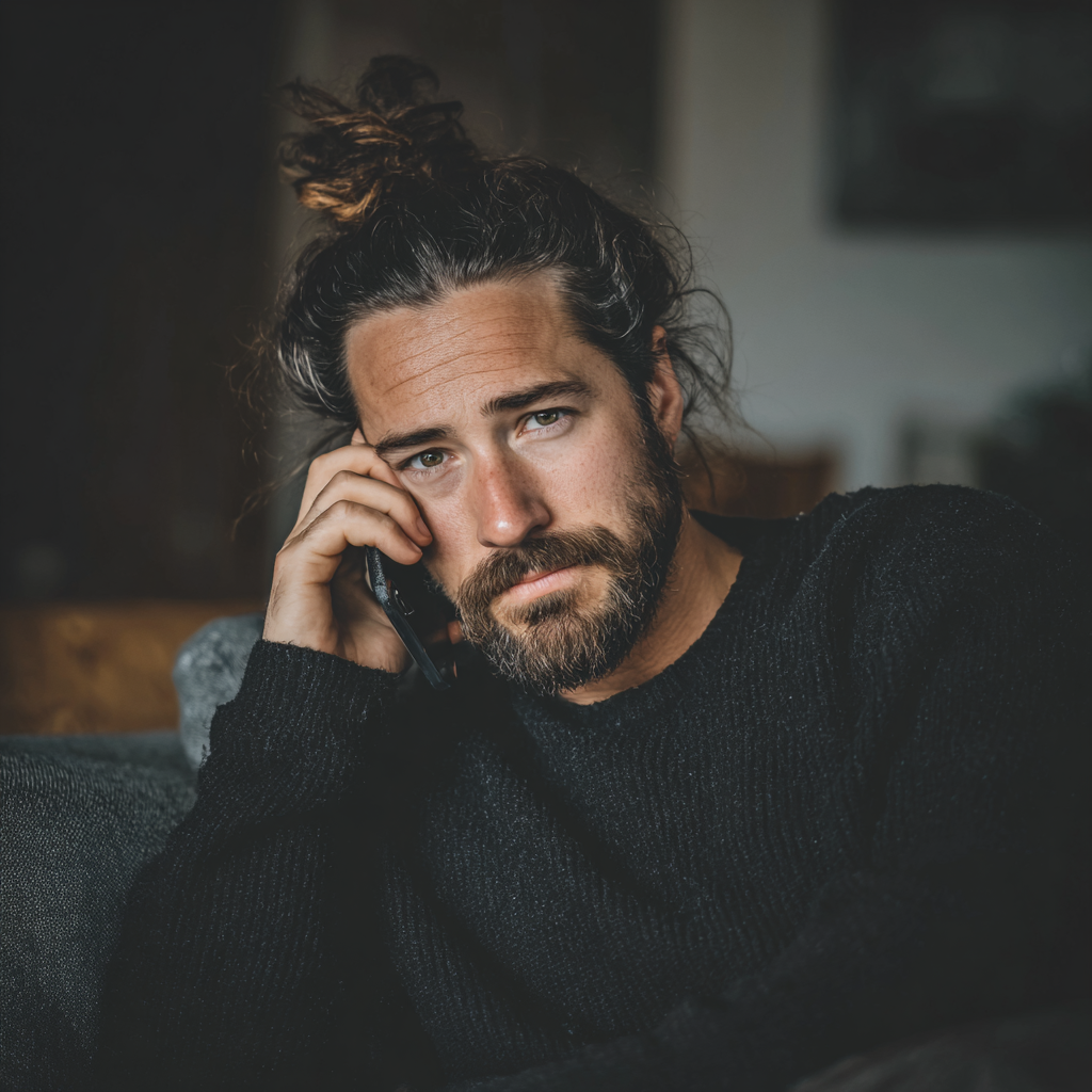 Un homme inquiet qui parle au téléphone | Source : Midjourney