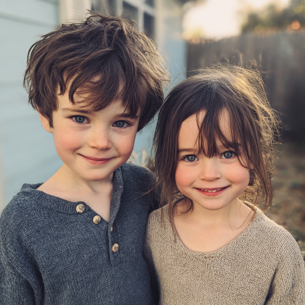 Une paire de frères et sœurs souriants | Source : Midjourney