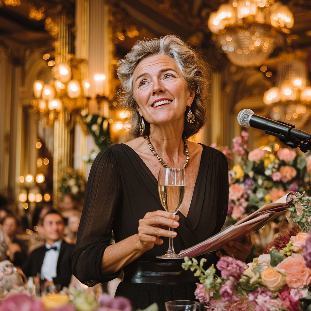Une femme heureuse qui fait un discours | Source : Midjourney