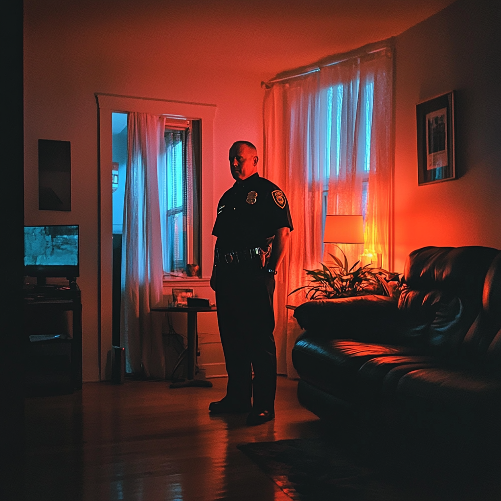 Un policier debout dans un salon | Source : Midjourney