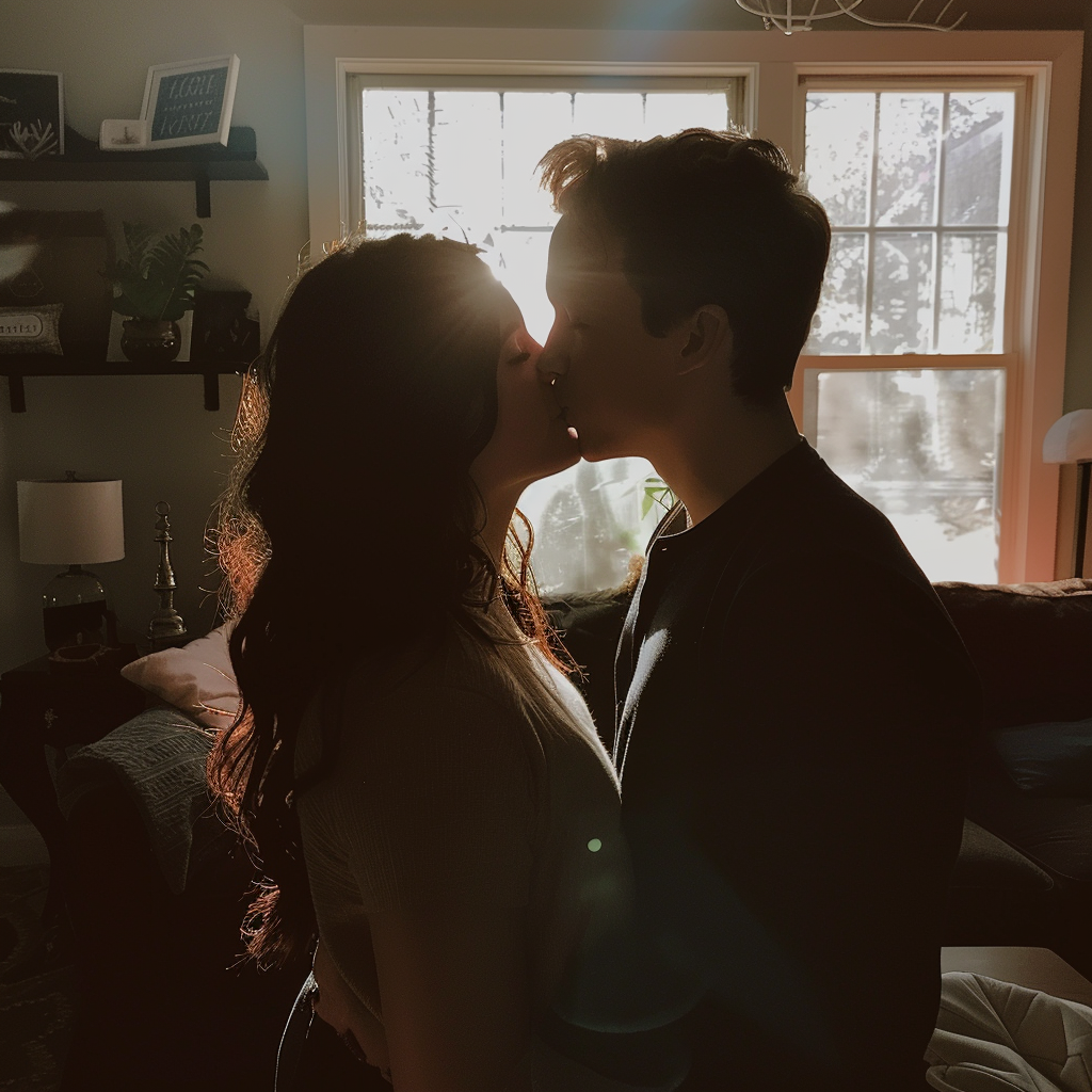 Un couple qui s'embrasse dans un salon | Source : Midjourney