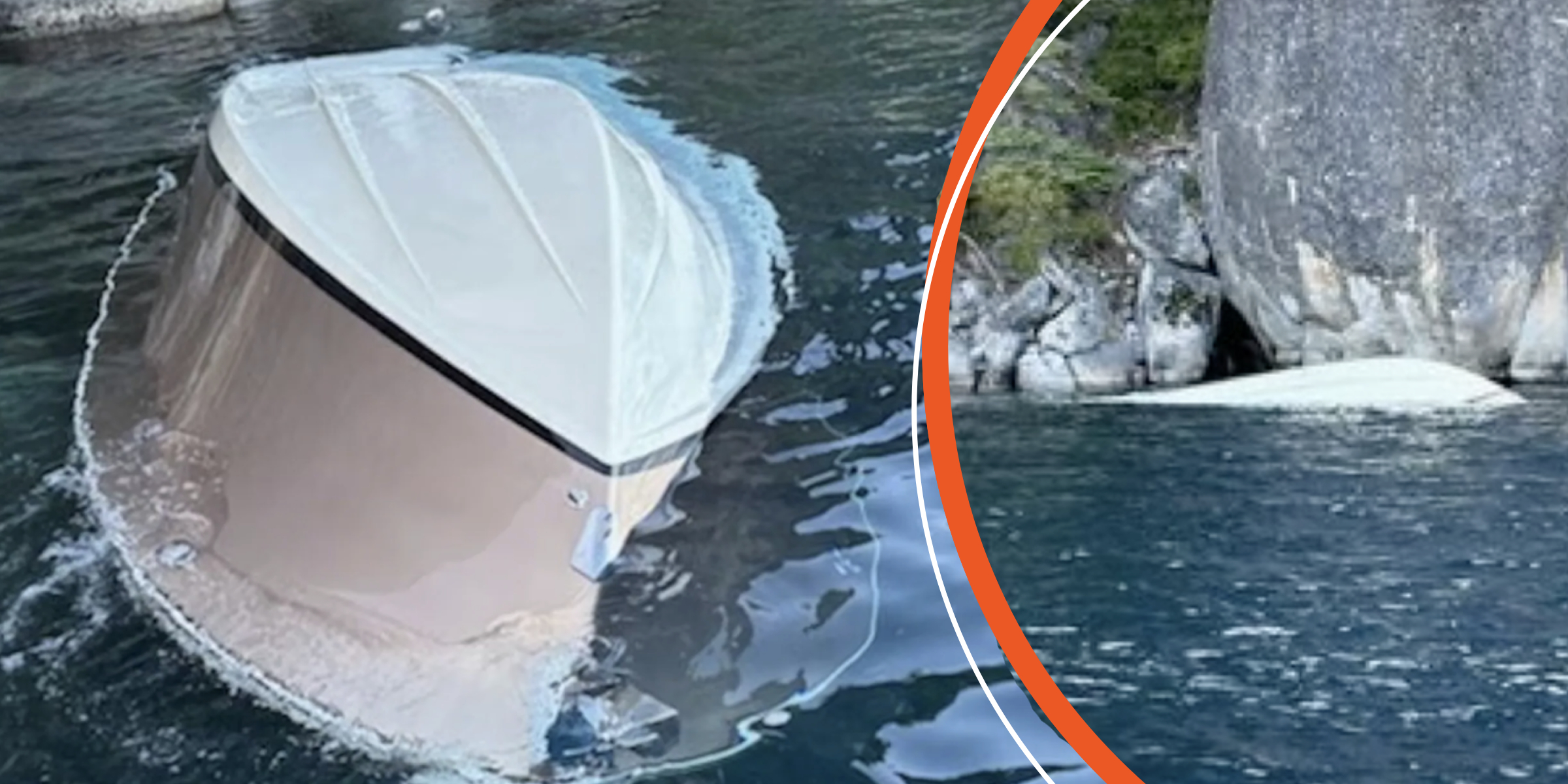 Bateau renversé en pleine mer | Même bateau près d'un rivage rocheux | Source : YouTube/cbssacramento