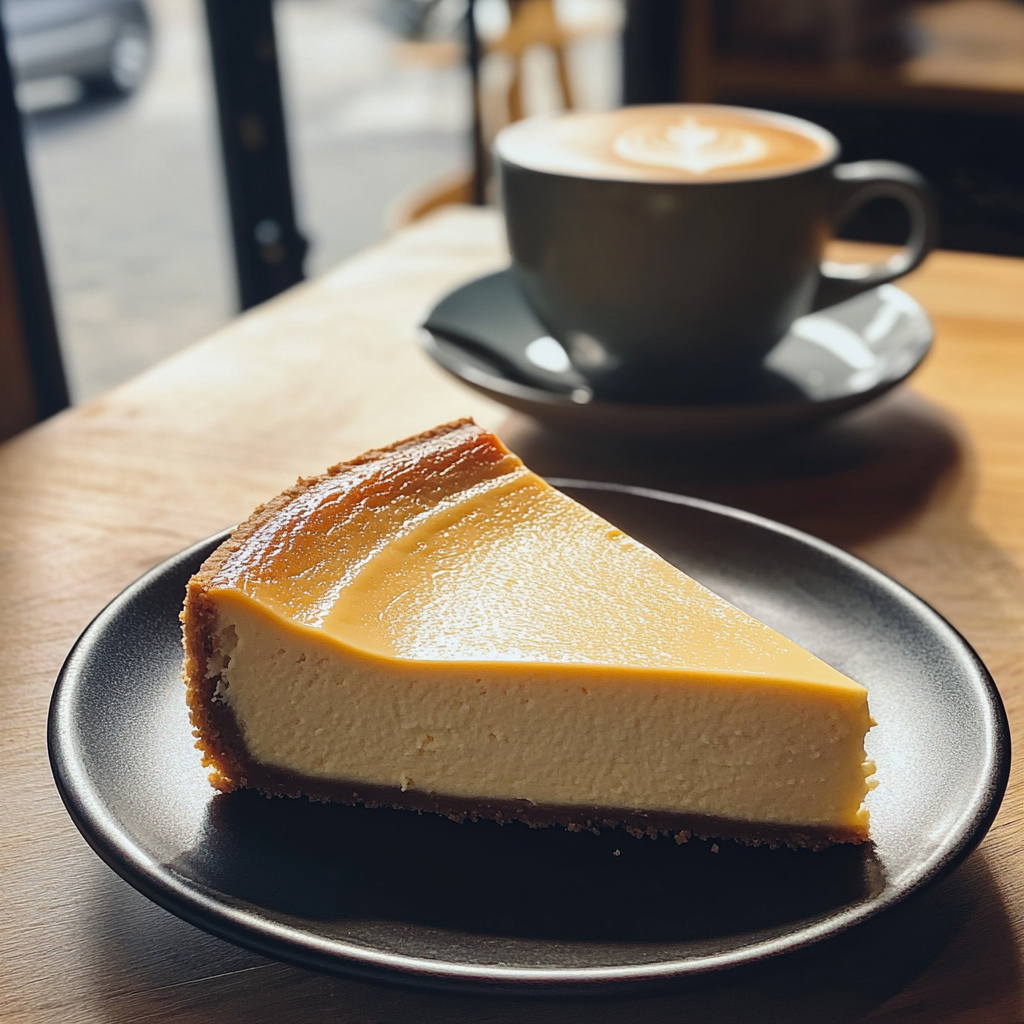 Une tranche de gâteau au fromage sur une table | Source : Midjourney