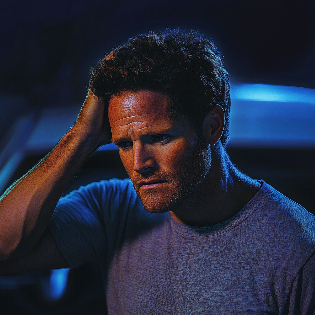 Un homme nerveux qui essaie de dissimuler quelque chose | Source : Midjourney