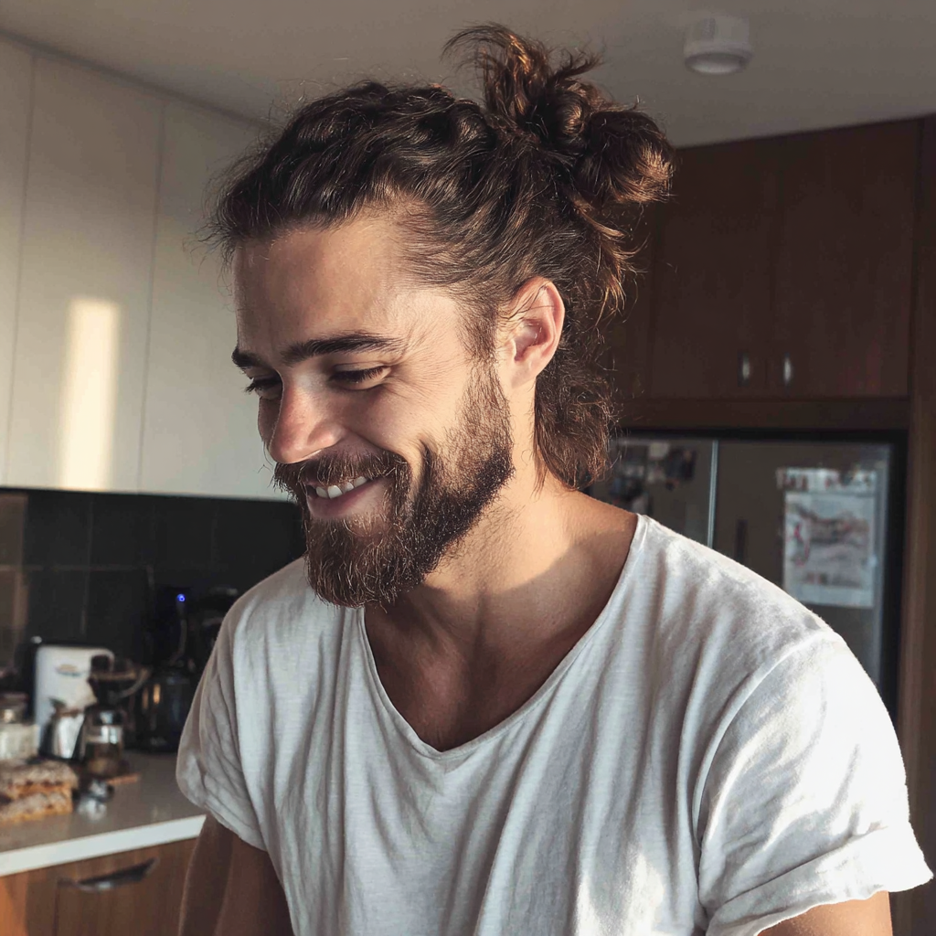 Un homme souriant debout dans une cuisine | Source : Midjourney