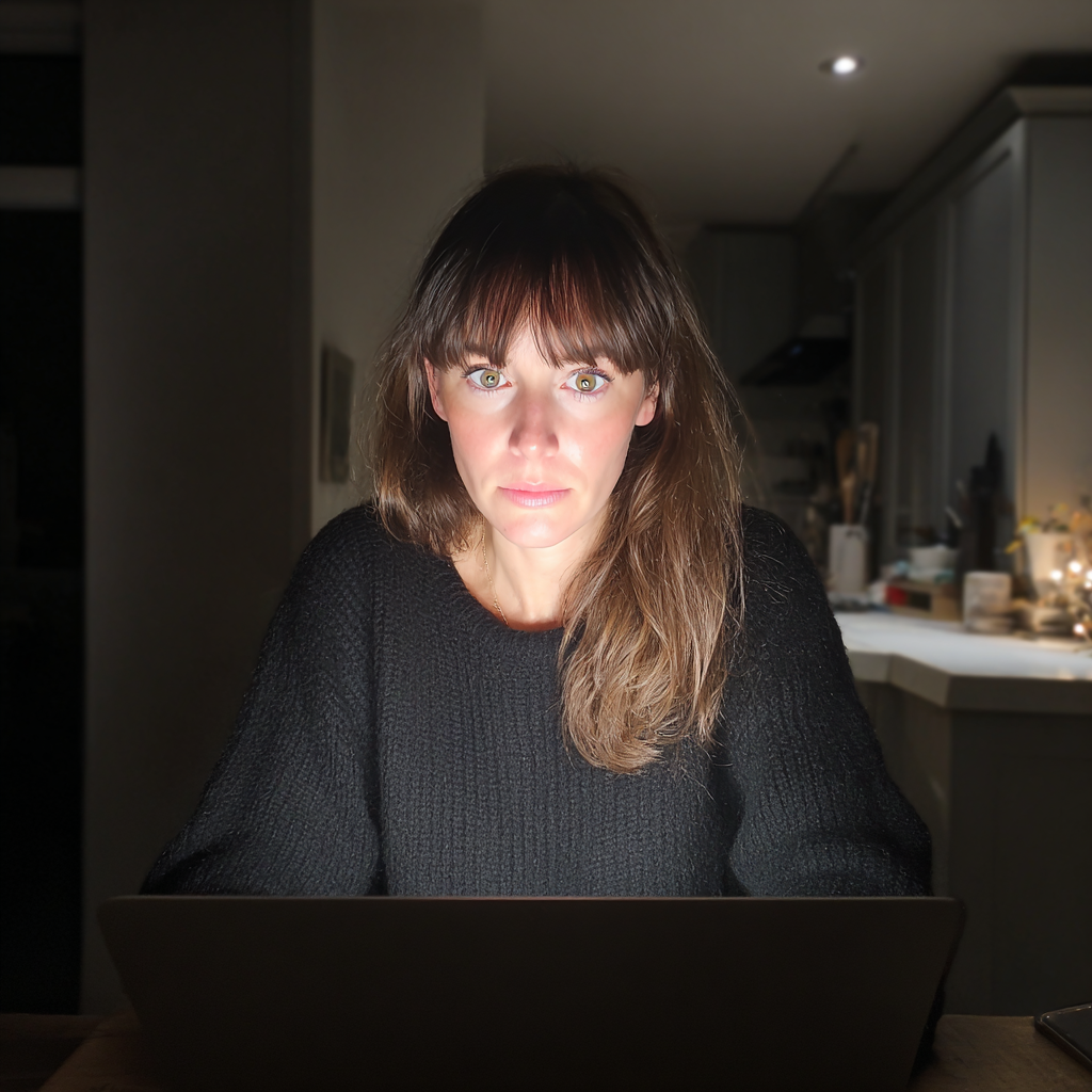 Une femme choquée utilisant un ordinateur portable | Source : Midjourney