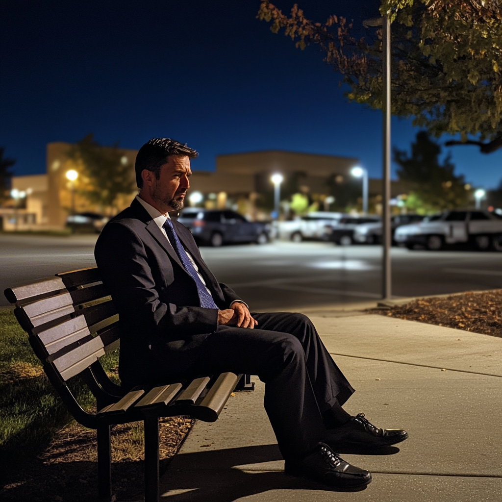 Un homme assis sur un banc | Source : Midjourney