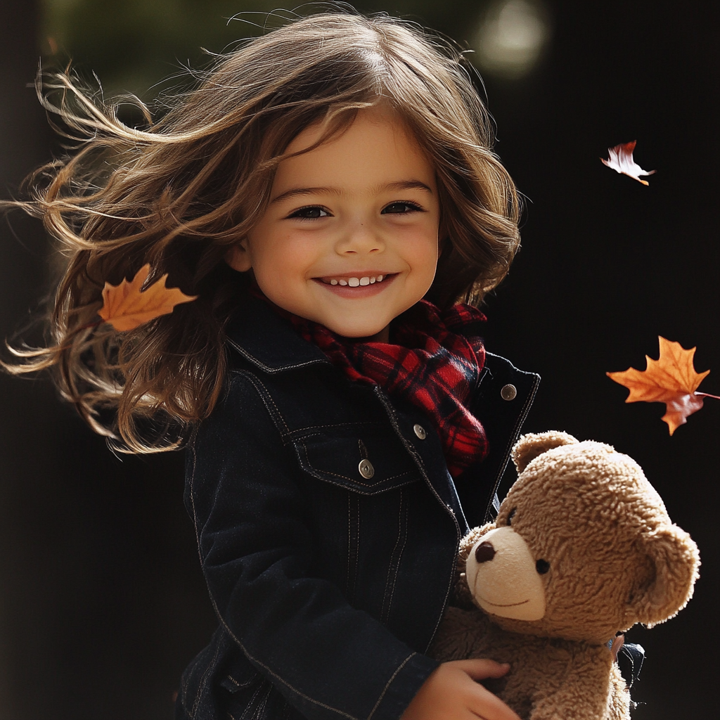 Une petite fille joyeuse tenant un ours en peluche | Source : Midjourney
