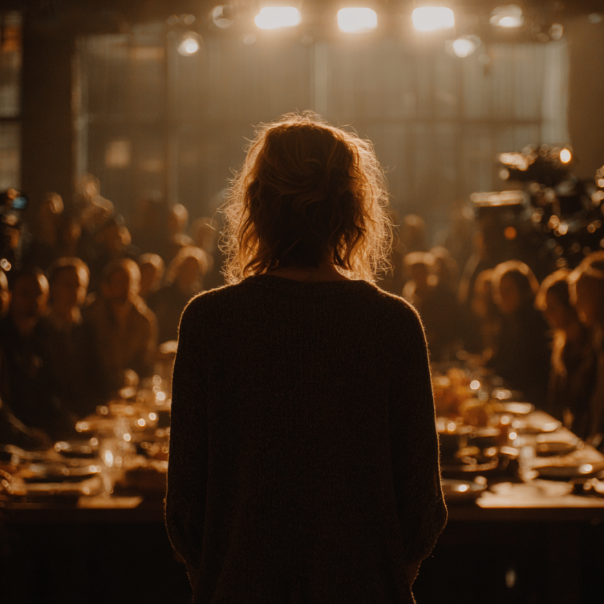 Une femme debout pendant un repas | Source : Midjourney